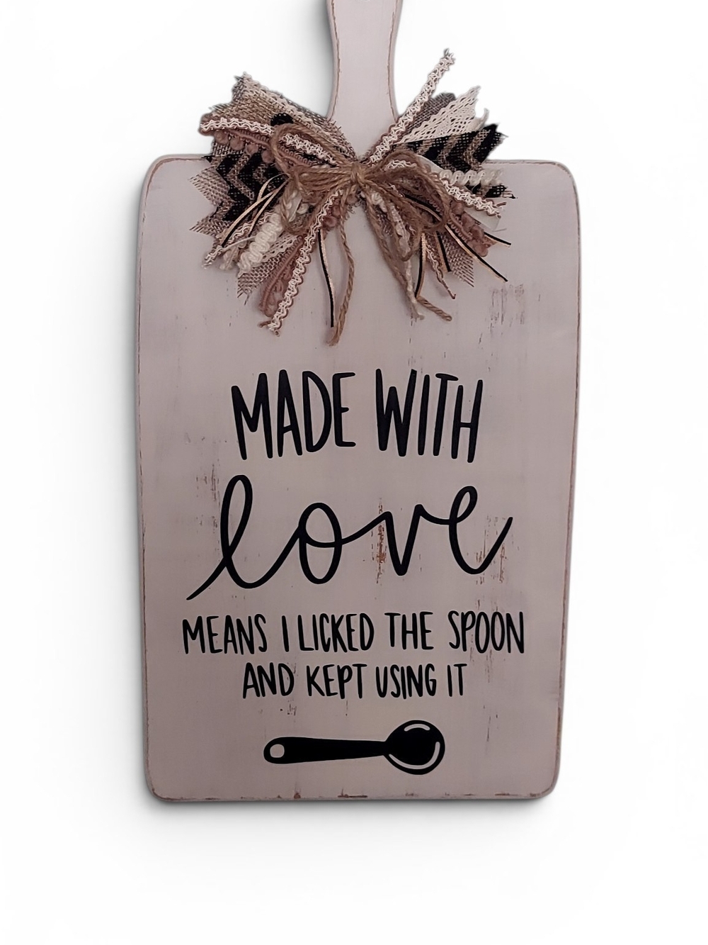 Hand Crafted Pink and Black "Made With Love" Decorative Paddle Sign